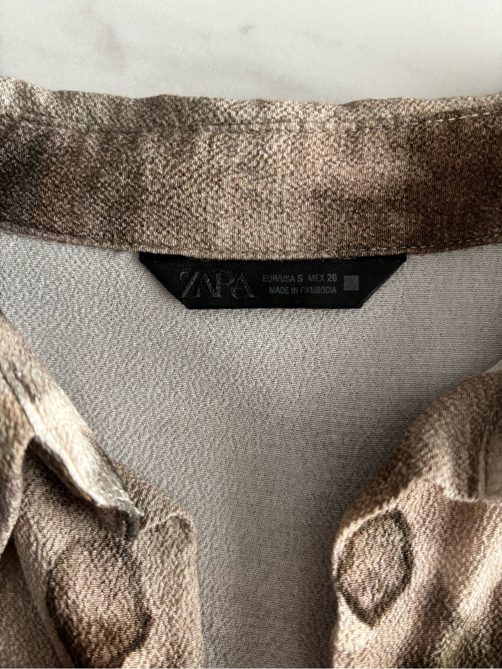 Zara Taupe Tie-Dye Button-Up Shirt viscose Erthy Natural Sz S oversized - Picture 5 of 9